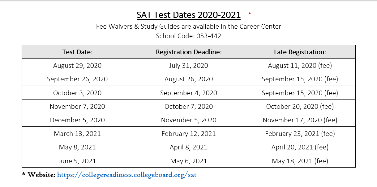 College & Career Center / Sat and ACT Dates